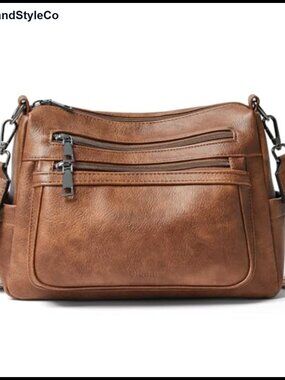 Faux Leather Crossbody Bag Women Medium Large Sling Handbag 4 Zippers Vegan